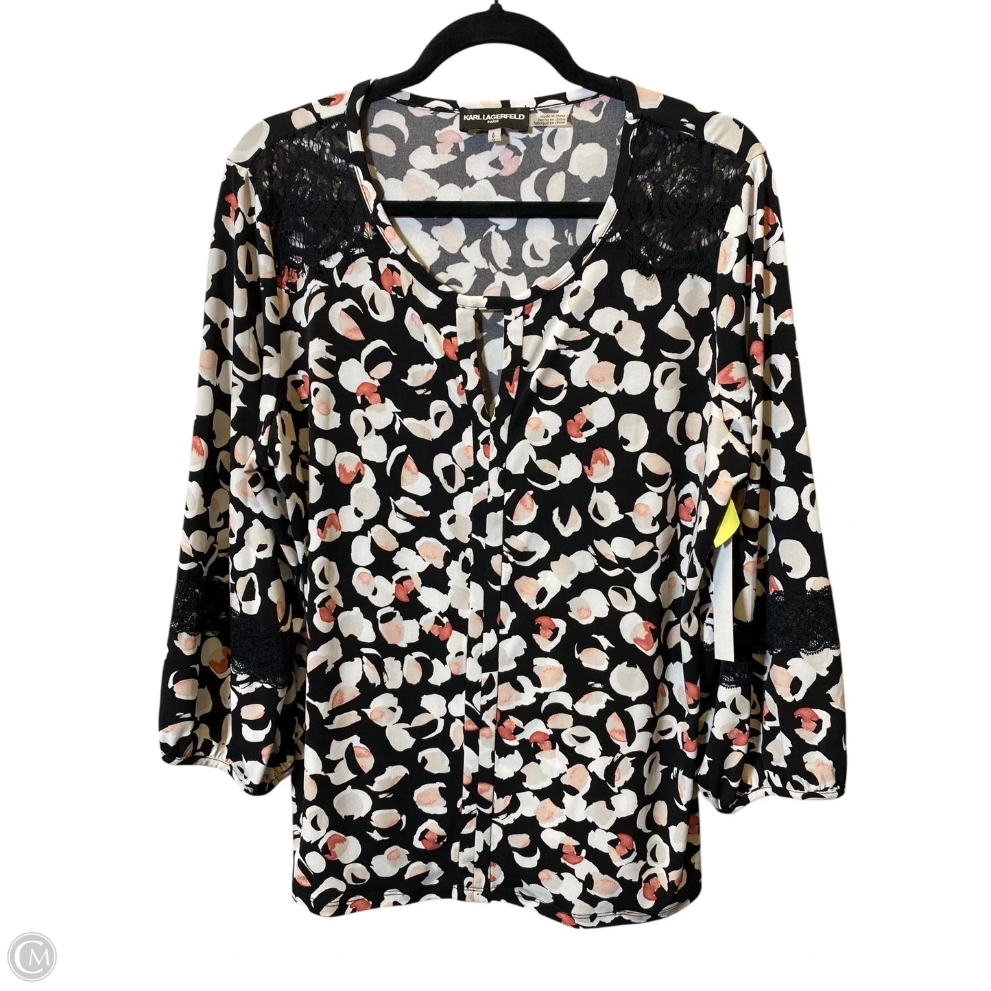 Top 3/4 Sleeve Designer By Karl Lagerfeld In Multi-colored, Size: L