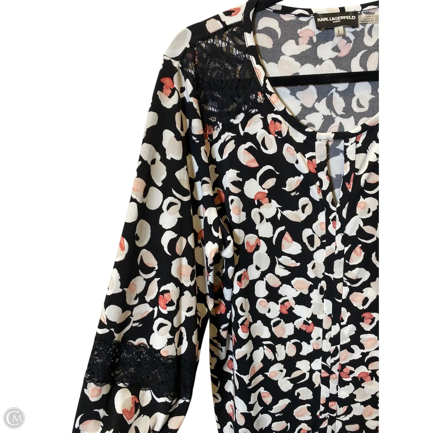 Top 3/4 Sleeve Designer By Karl Lagerfeld In Multi-colored, Size: L