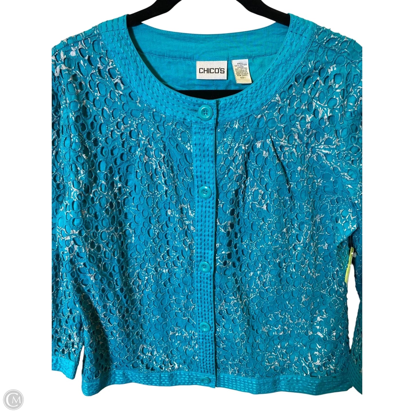 Sweater Cardigan By Chicos In Teal, Size: M