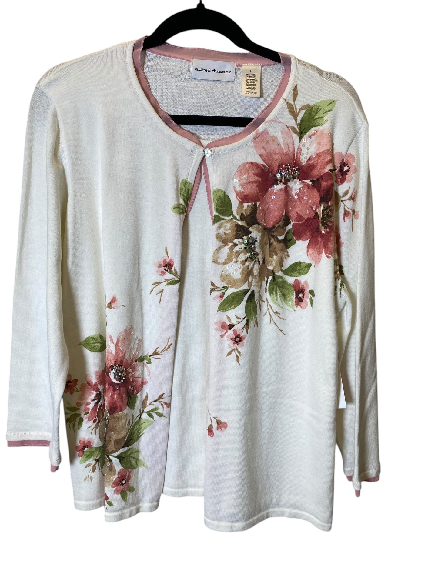 Sweater By Alfred Dunner In Floral Print, Size: L