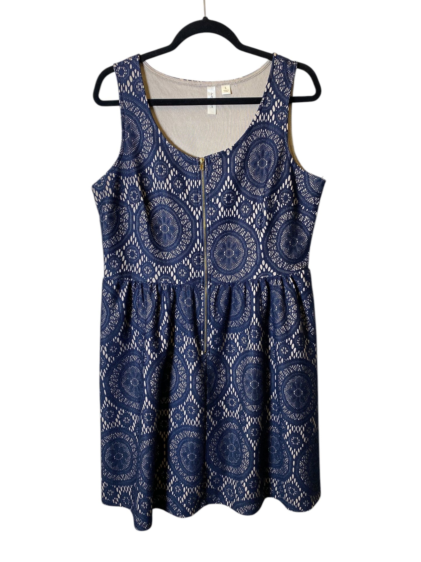 Dress Casual Short By Tacera In Blue & Cream, Size: L