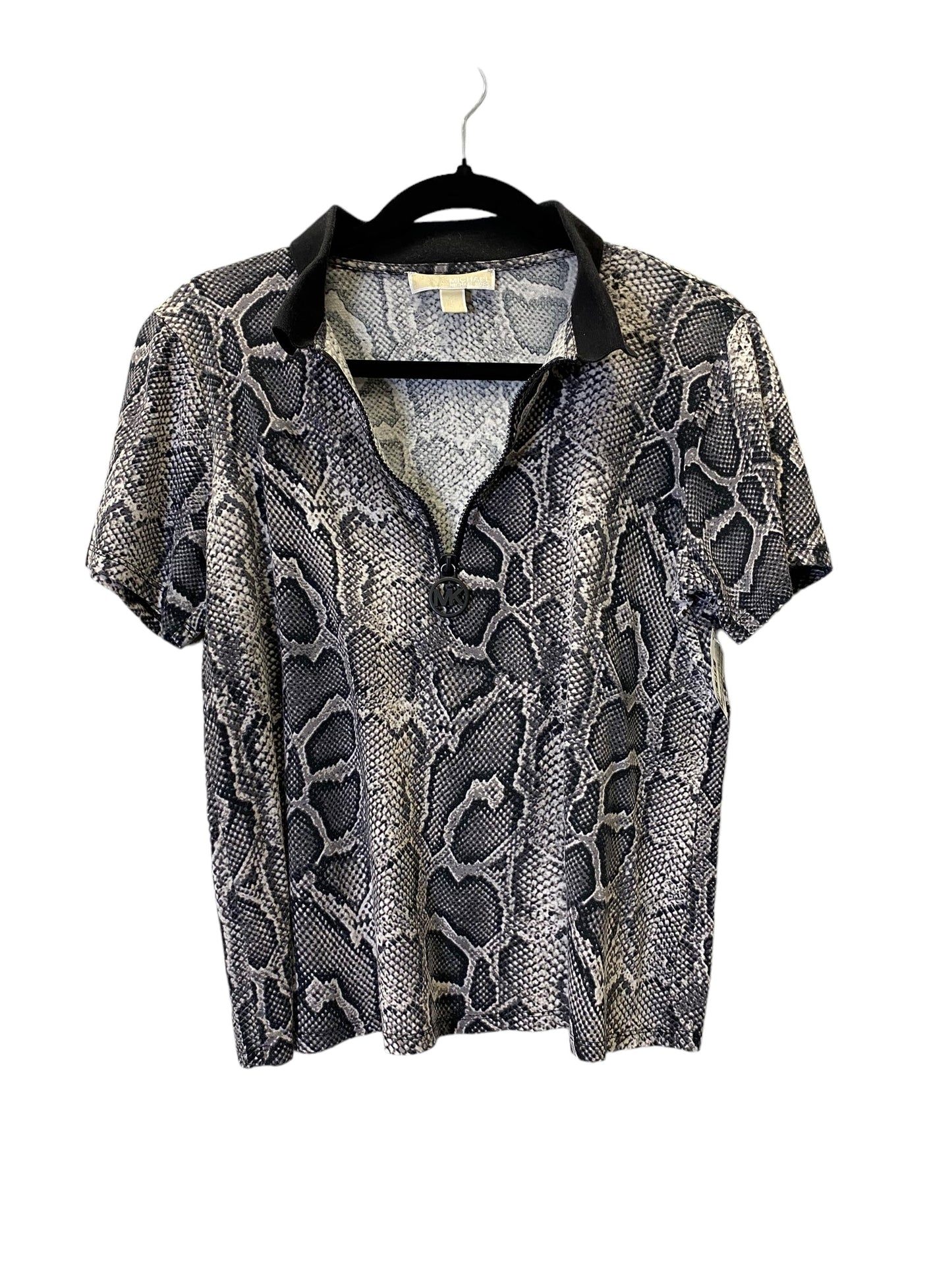 Snakeskin Print Top Short Sleeve Basic Michael By Michael Kors, Size L