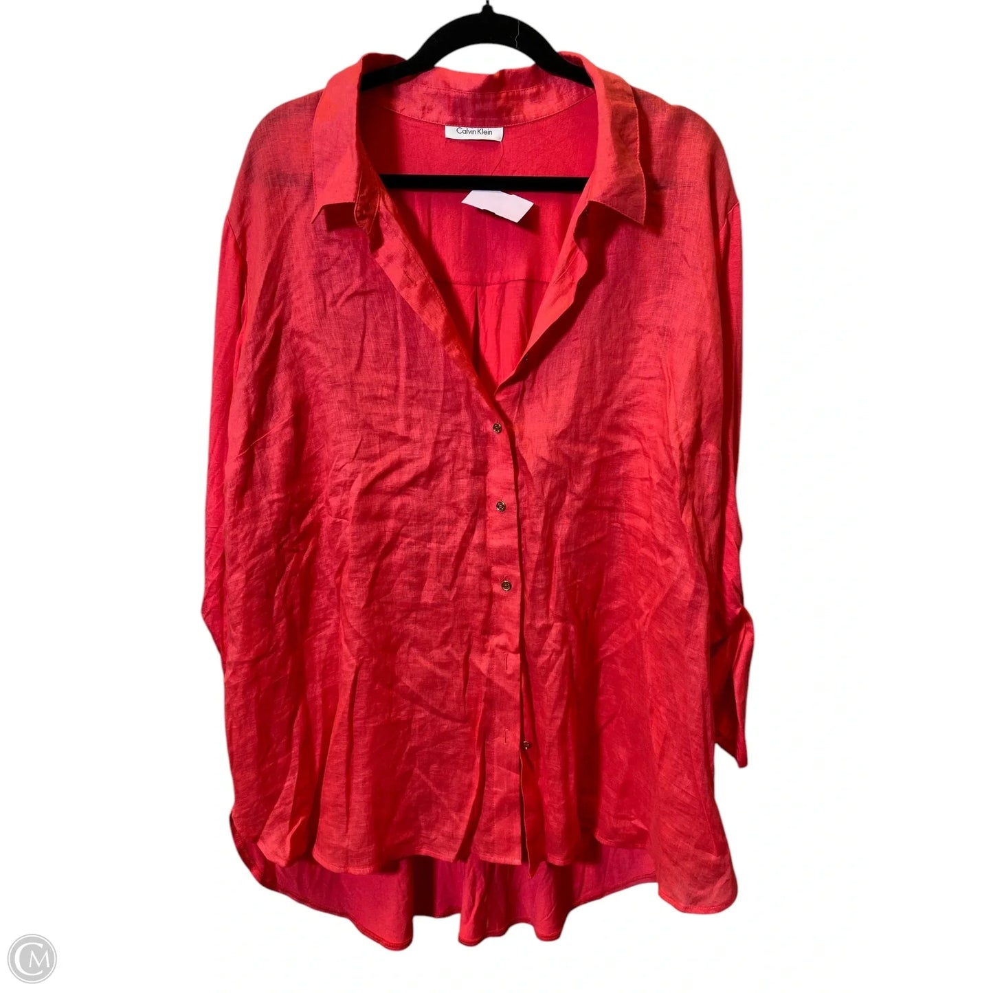 Blouse Long Sleeve By Calvin Klein In Coral, Size: 2x
