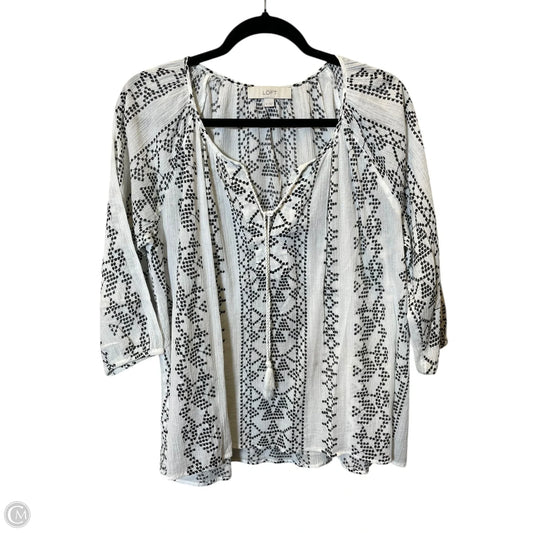 Top 3/4 Sleeve By Loft In Black & White, Size: M
