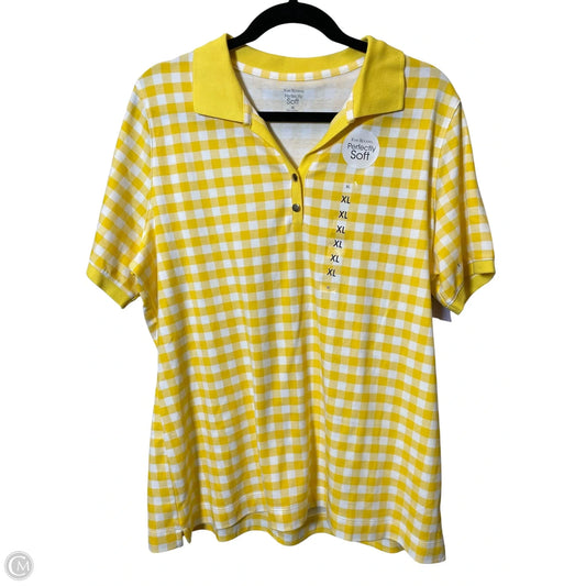 Top Short Sleeve By Kim Rogers In White & Yellow, Size: Xl