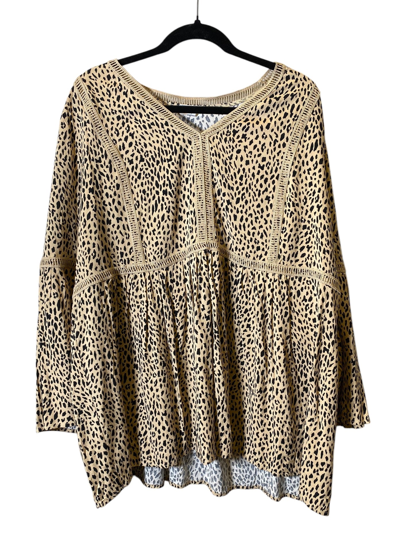 Top Long Sleeve By Avenue In Leopard Print, Size: Xxl