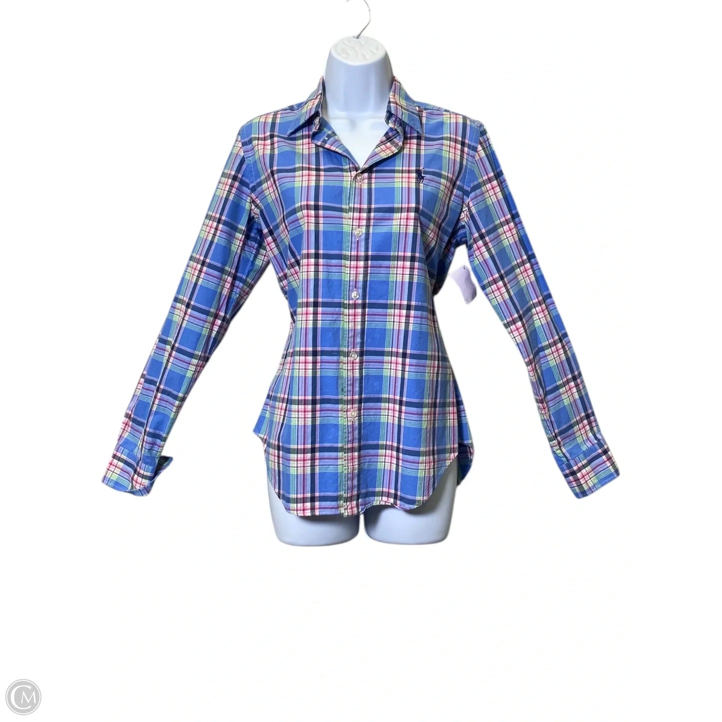 Blouse Long Sleeve By Ralph Lauren In Checkered Pattern, Size: M