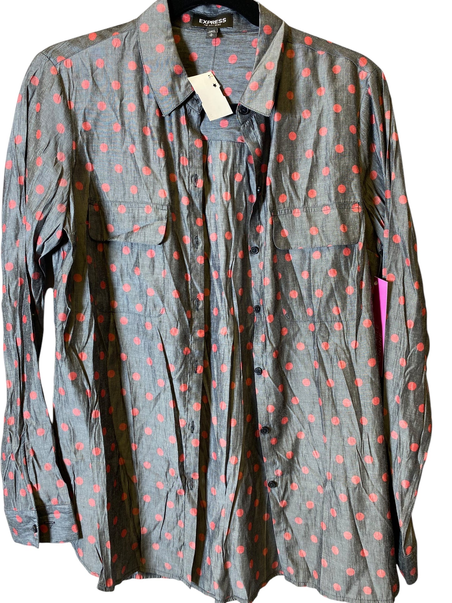 Blouse Long Sleeve By Express In Polkadot Pattern, Size: M