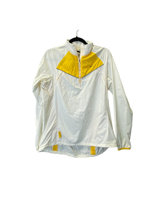 Athletic Top Long Sleeve Collar By Nike In White & Yellow, Size: L