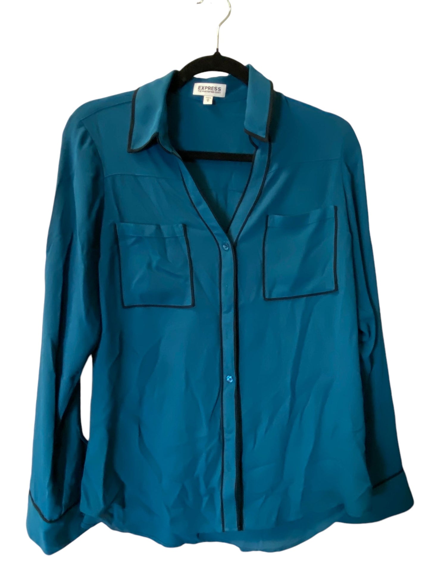 Blouse Long Sleeve By Express In Teal, Size: M