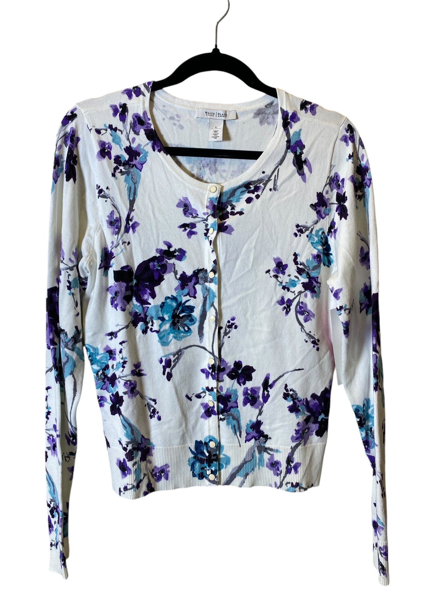 Sweater Cardigan By White House Black Market In Floral Print, Size: L