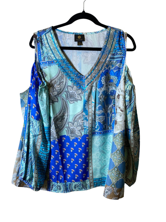 Blouse Long Sleeve By Jm Collections In Blue & Green, Size: Xl