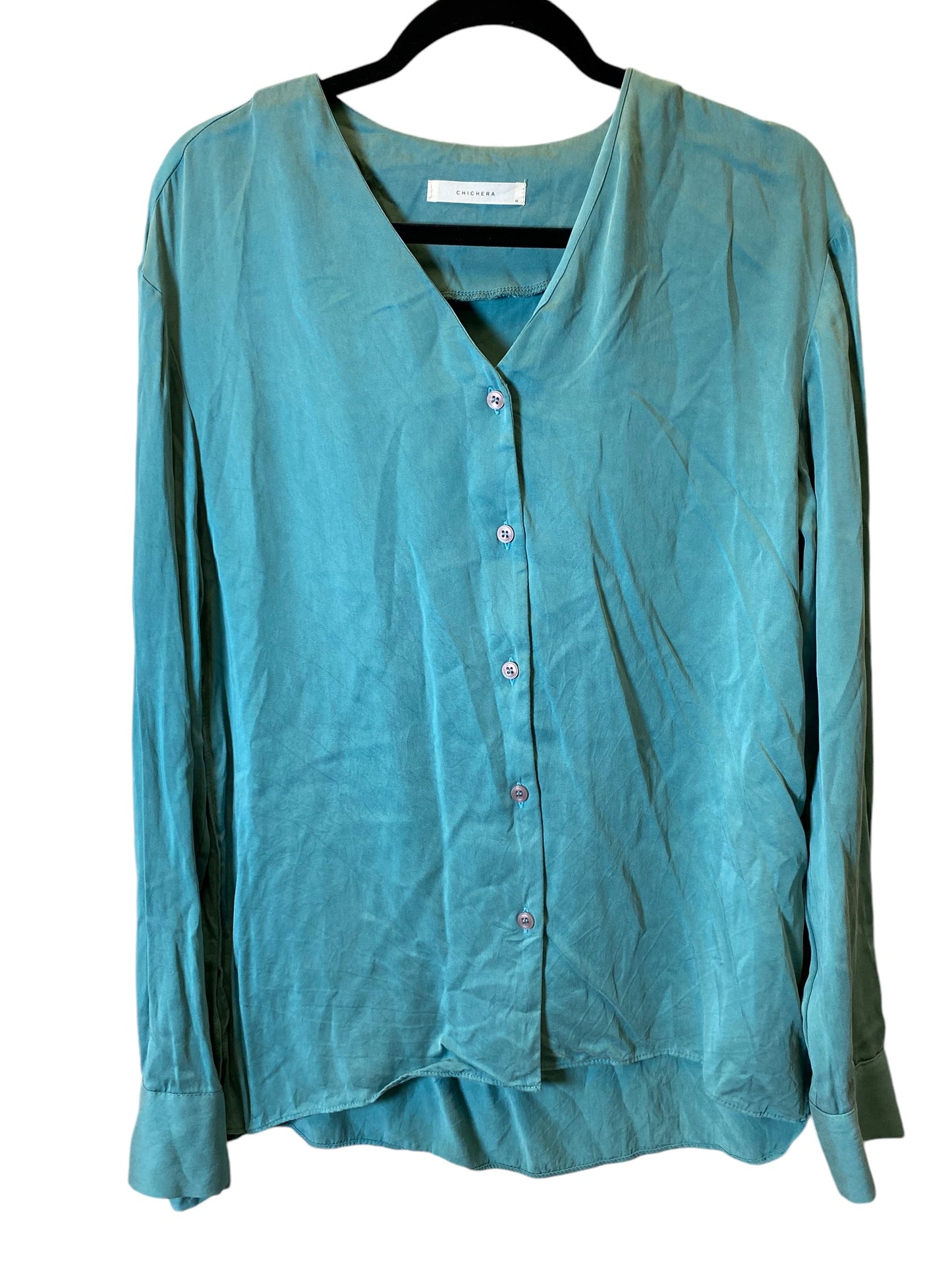 Blouse Long Sleeve By Cmc In Teal, Size: M