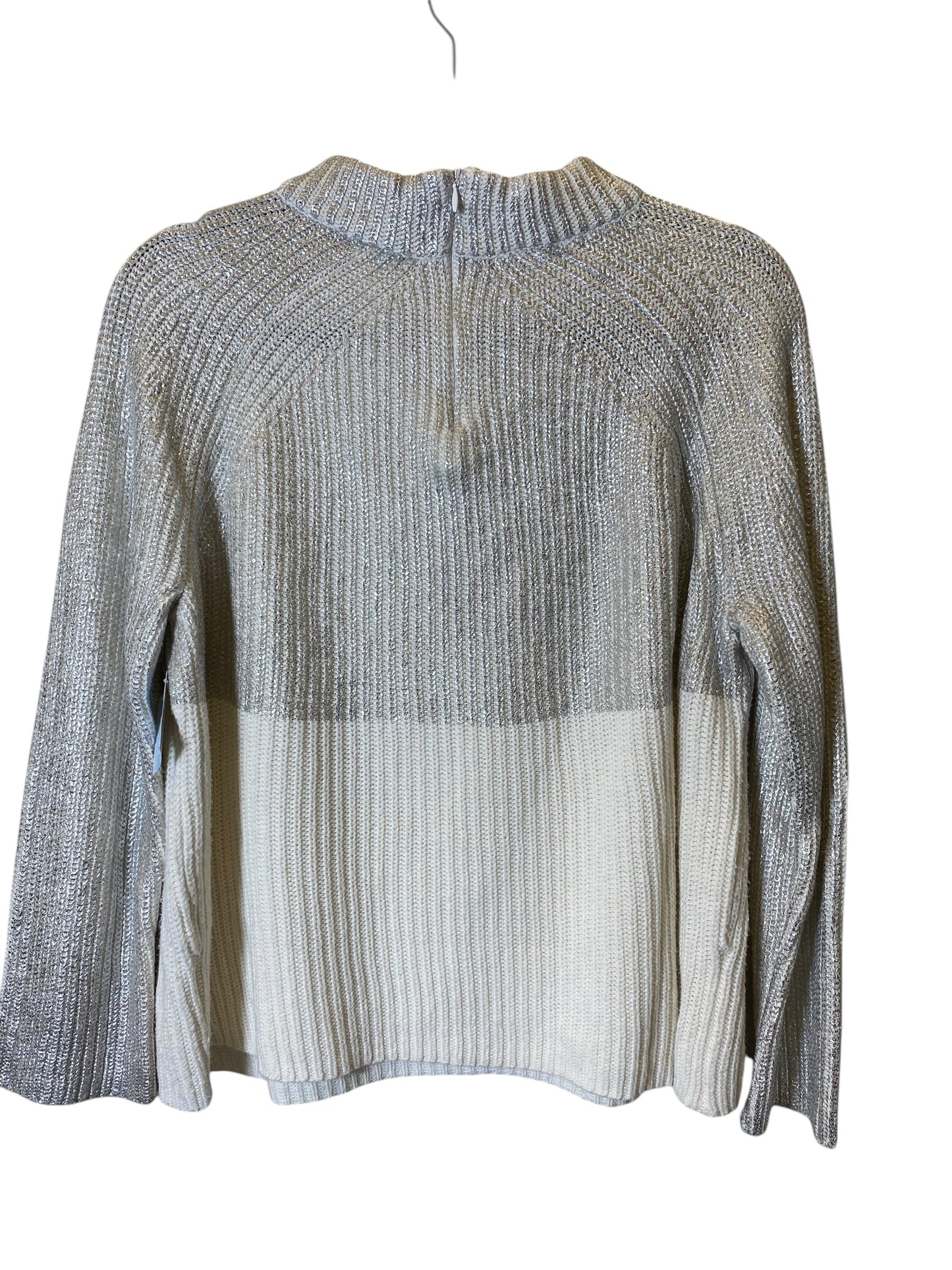 Sweater By Chicos In Silver & White, Size: L