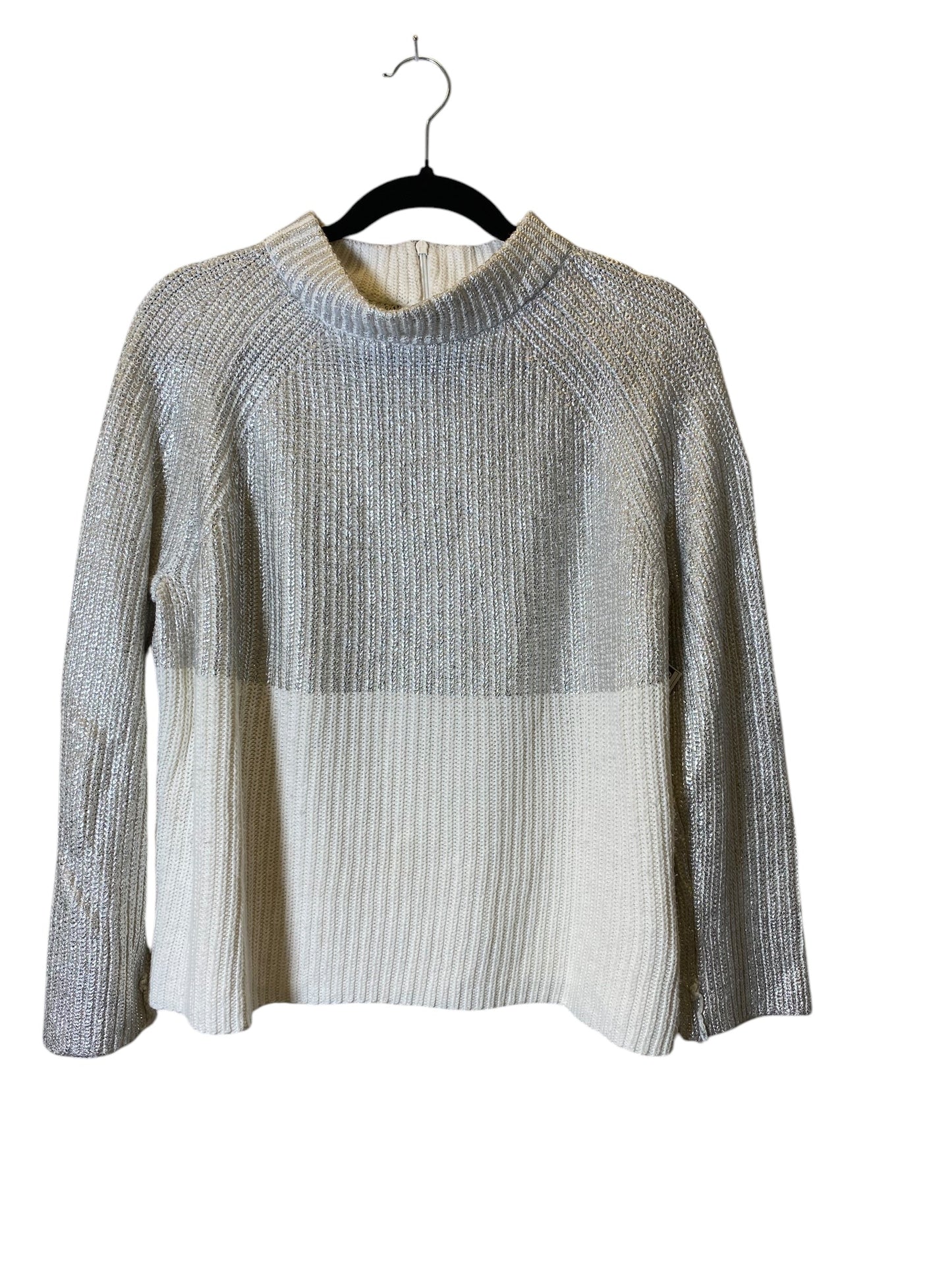 Sweater By Chicos In Silver & White, Size: L