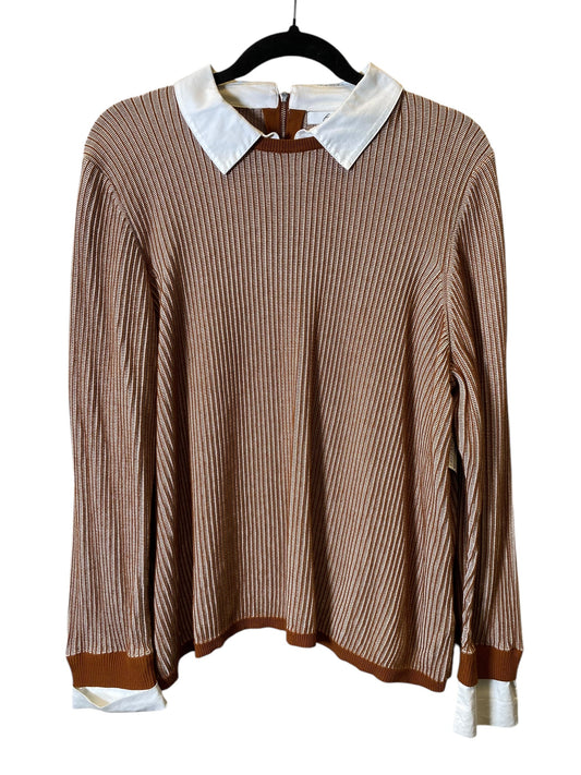 Top Long Sleeve By Foxcroft In Brown & White, Size: 2x