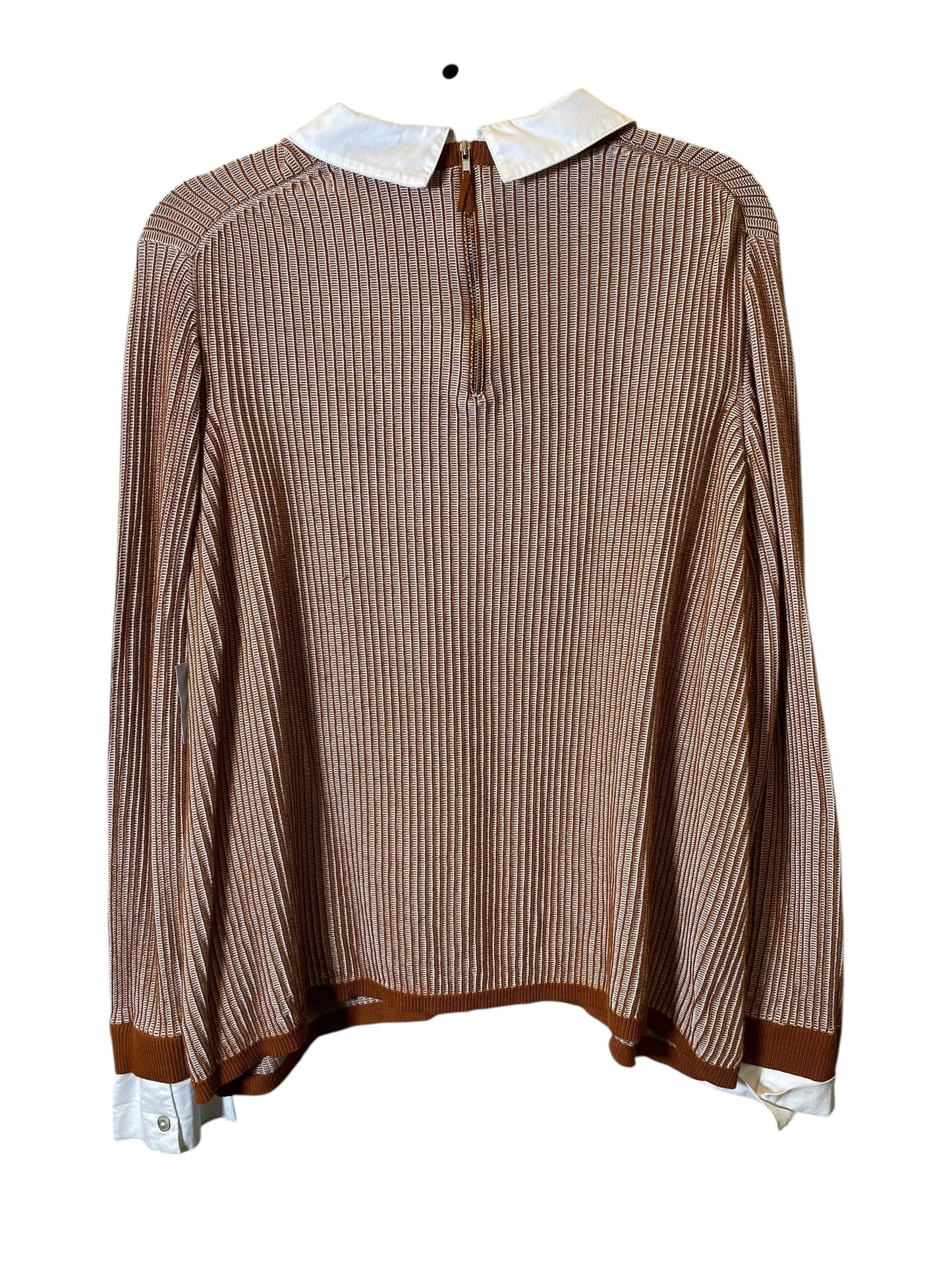 Top Long Sleeve By Foxcroft In Brown & White, Size: 2x