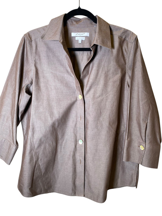 Blouse 3/4 Sleeve By Foxcroft In Brown, Size: L