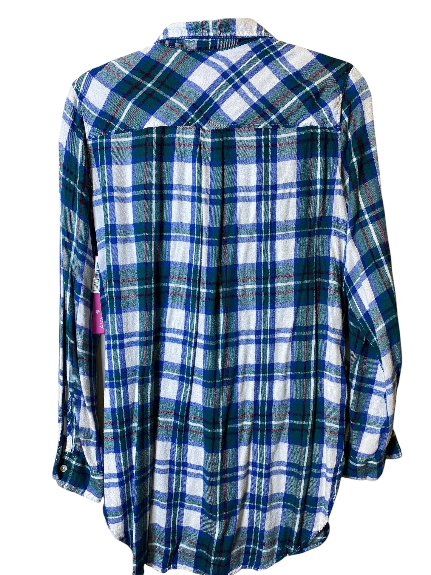 Blouse Long Sleeve By Express In Plaid Pattern, Size: L