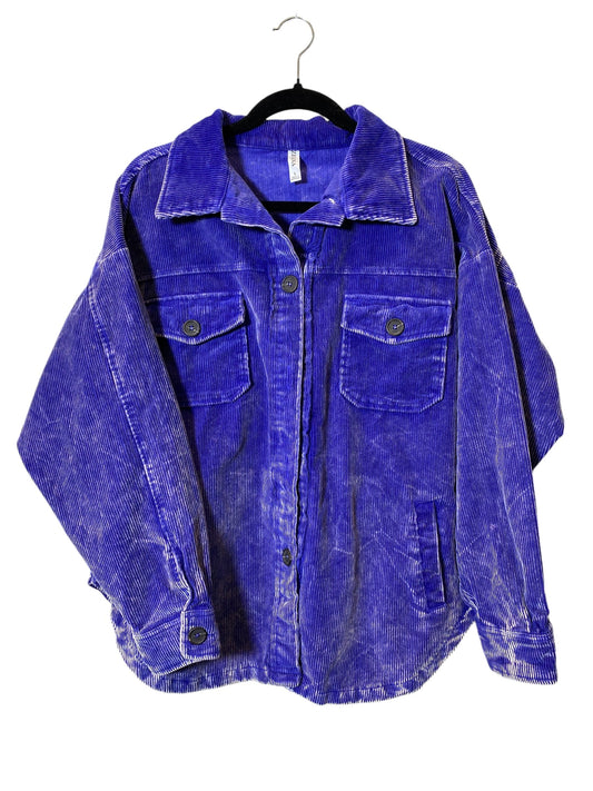 Jacket Shirt By Zenana Outfitters In Purple, Size: L