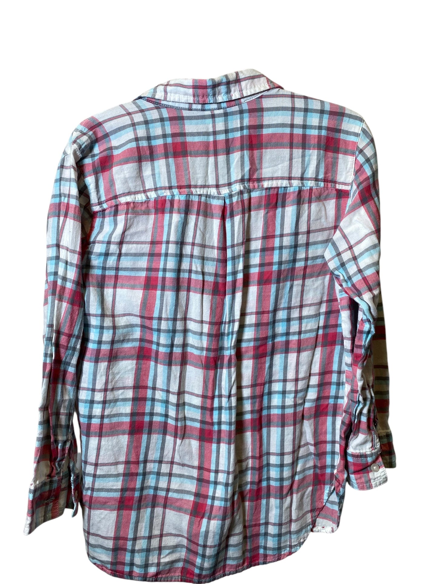 Blouse Long Sleeve By Faded Glory In Plaid Pattern, Size: M