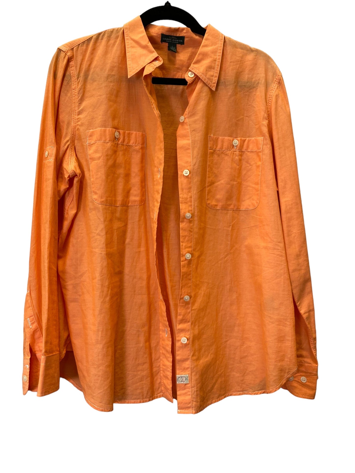 Orange Blouse Long Sleeve Lauren By Ralph Lauren, Size L