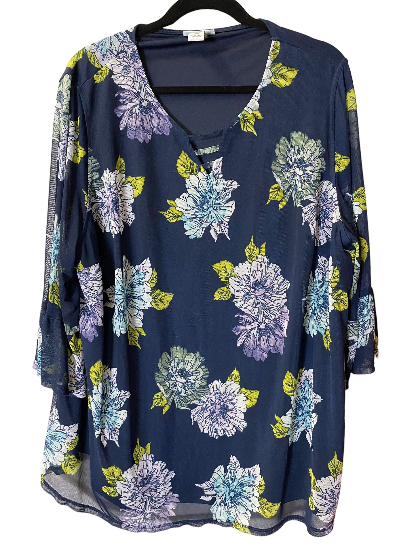 Top 3/4 Sleeve By Catherines In Floral Print, Size: Xxxl