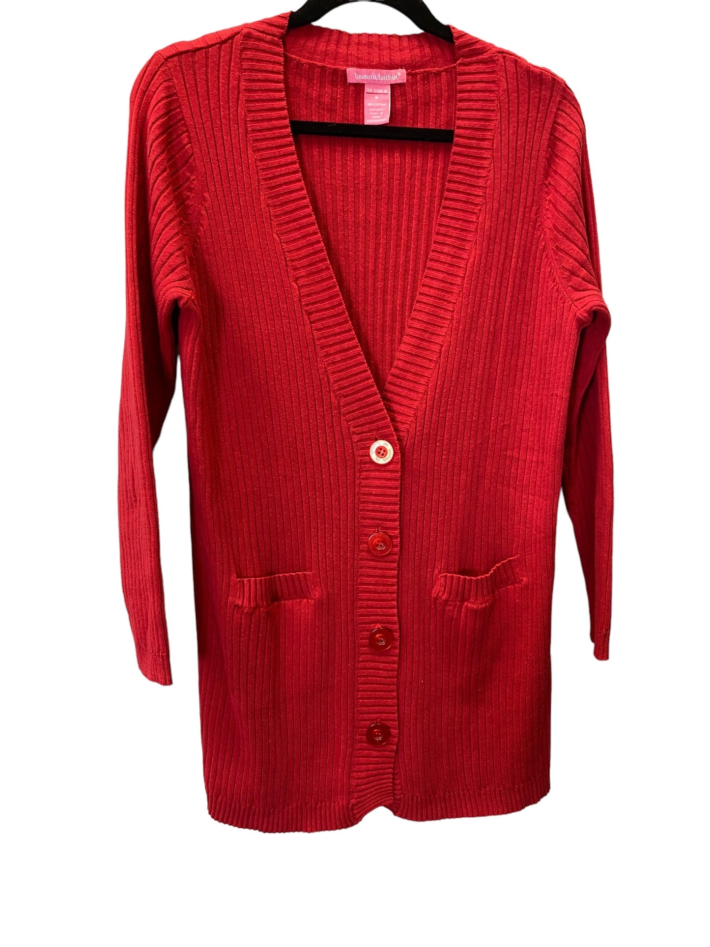 Red Sweater Cardigan Woman Within, Size S