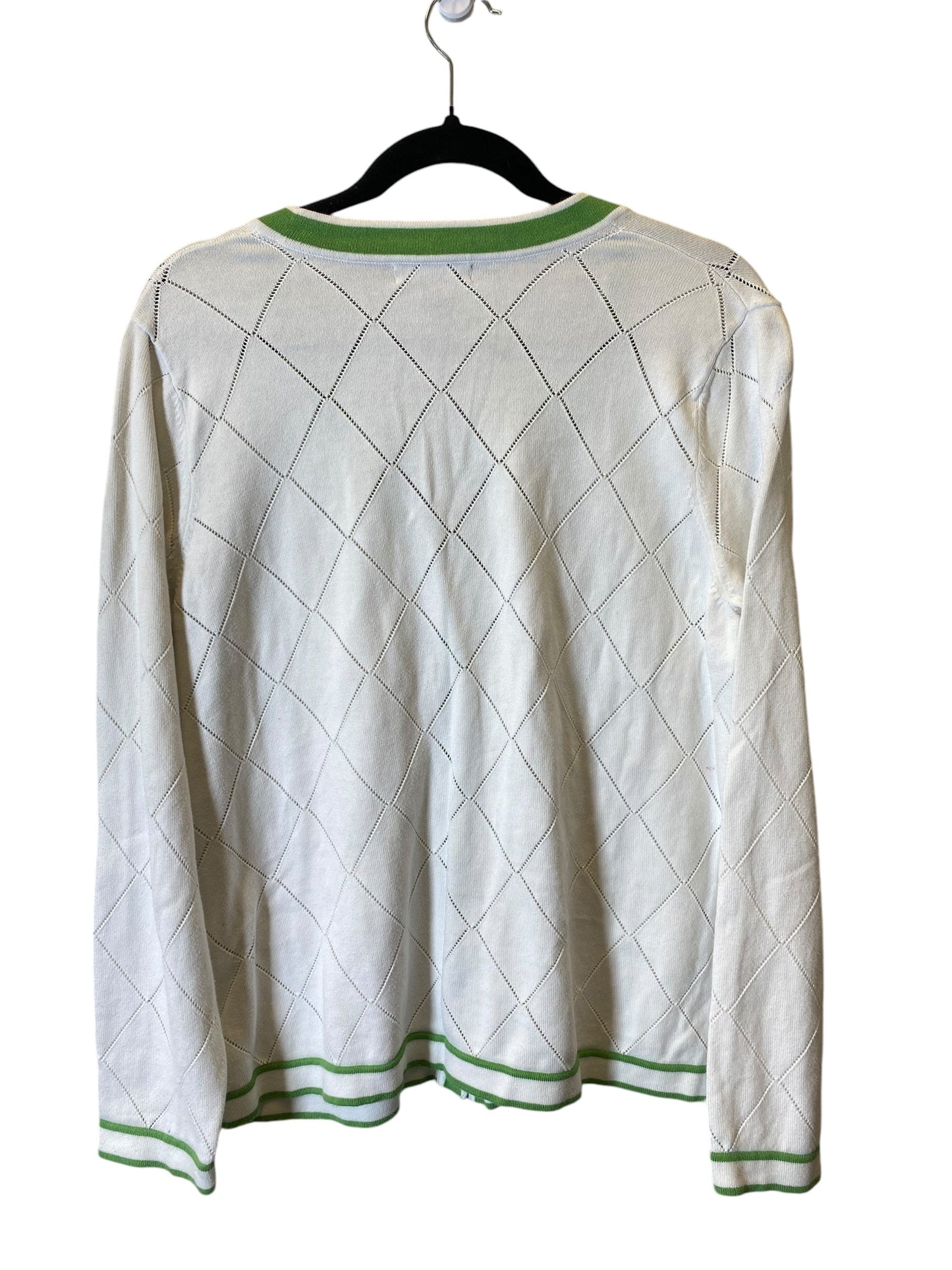 Sweater Cardigan By Lands End In Green & White, Size: Xl