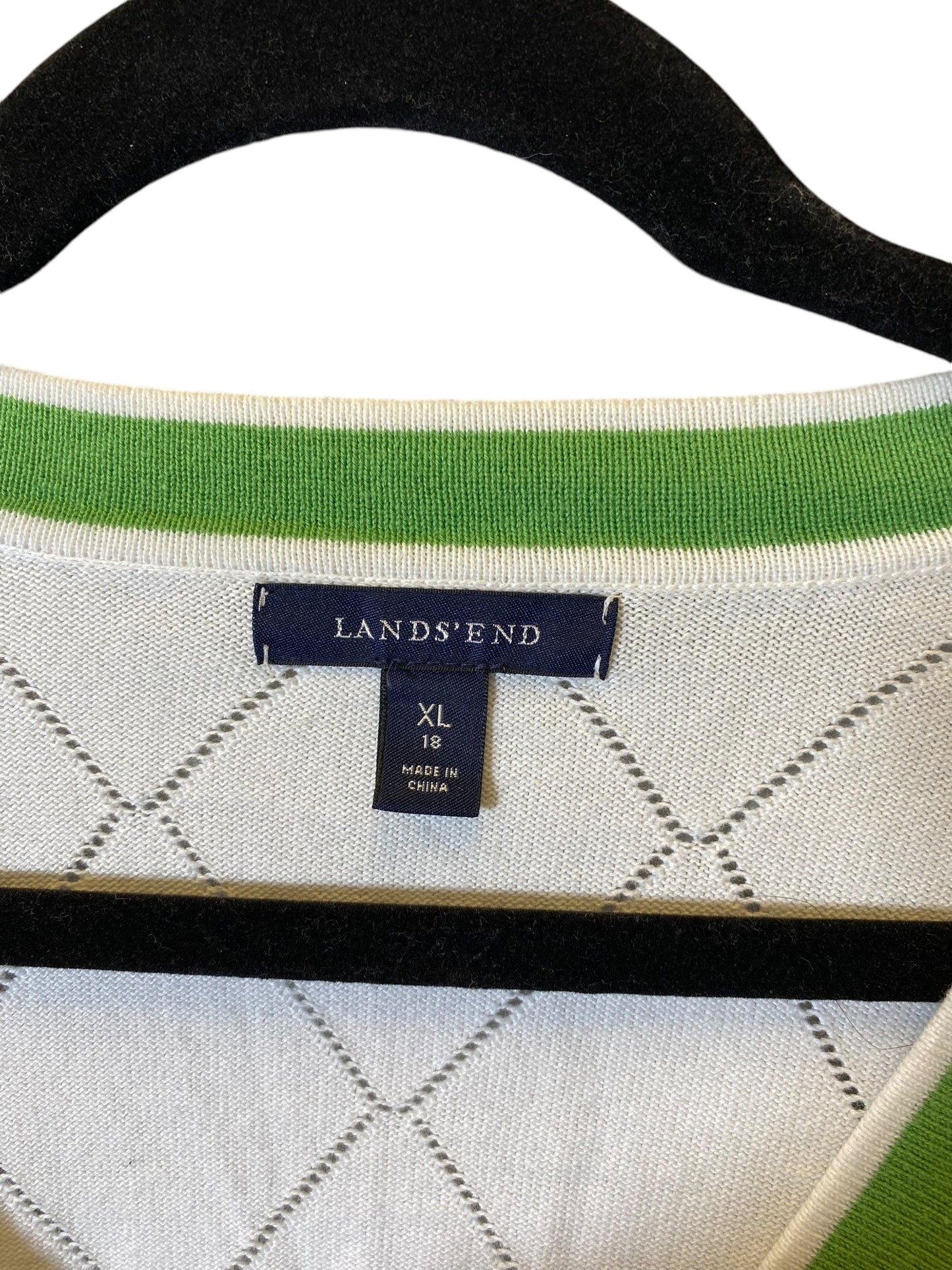 Sweater Cardigan By Lands End In Green & White, Size: Xl