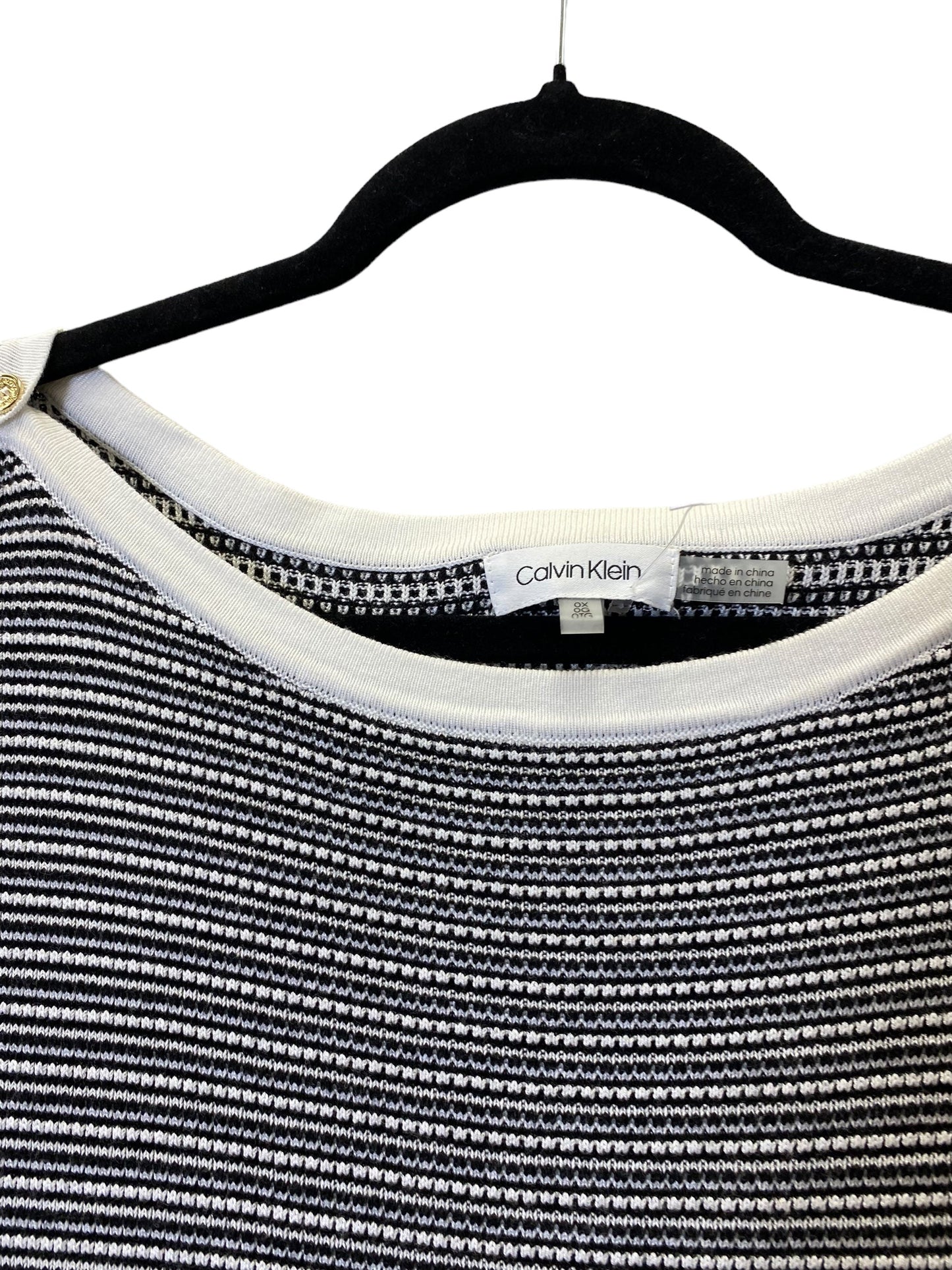 Top Long Sleeve By Calvin Klein In Black & White, Size: L