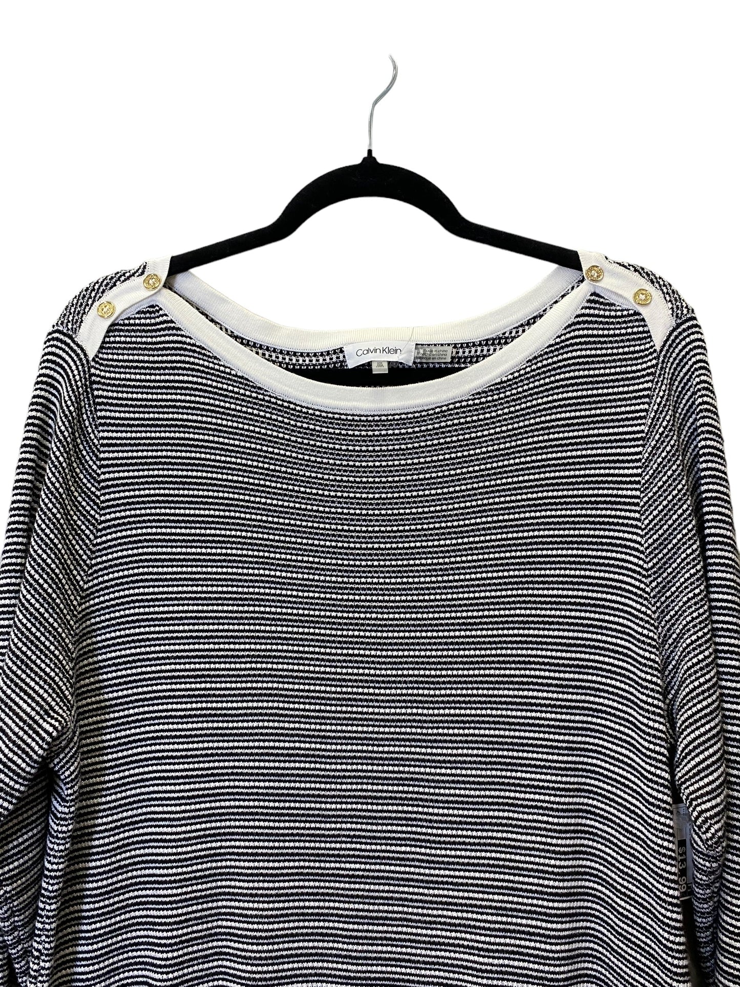 Top Long Sleeve By Calvin Klein In Black & White, Size: L