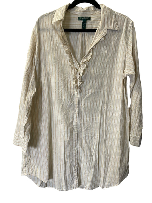 Blouse Long Sleeve By Lauren By Ralph Lauren In Beige, Size: L