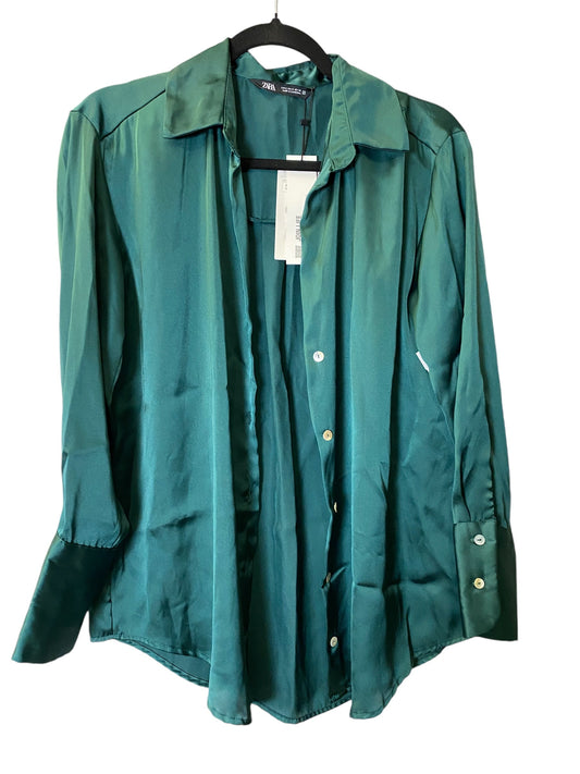 Blouse Long Sleeve By Zara In Green, Size: S