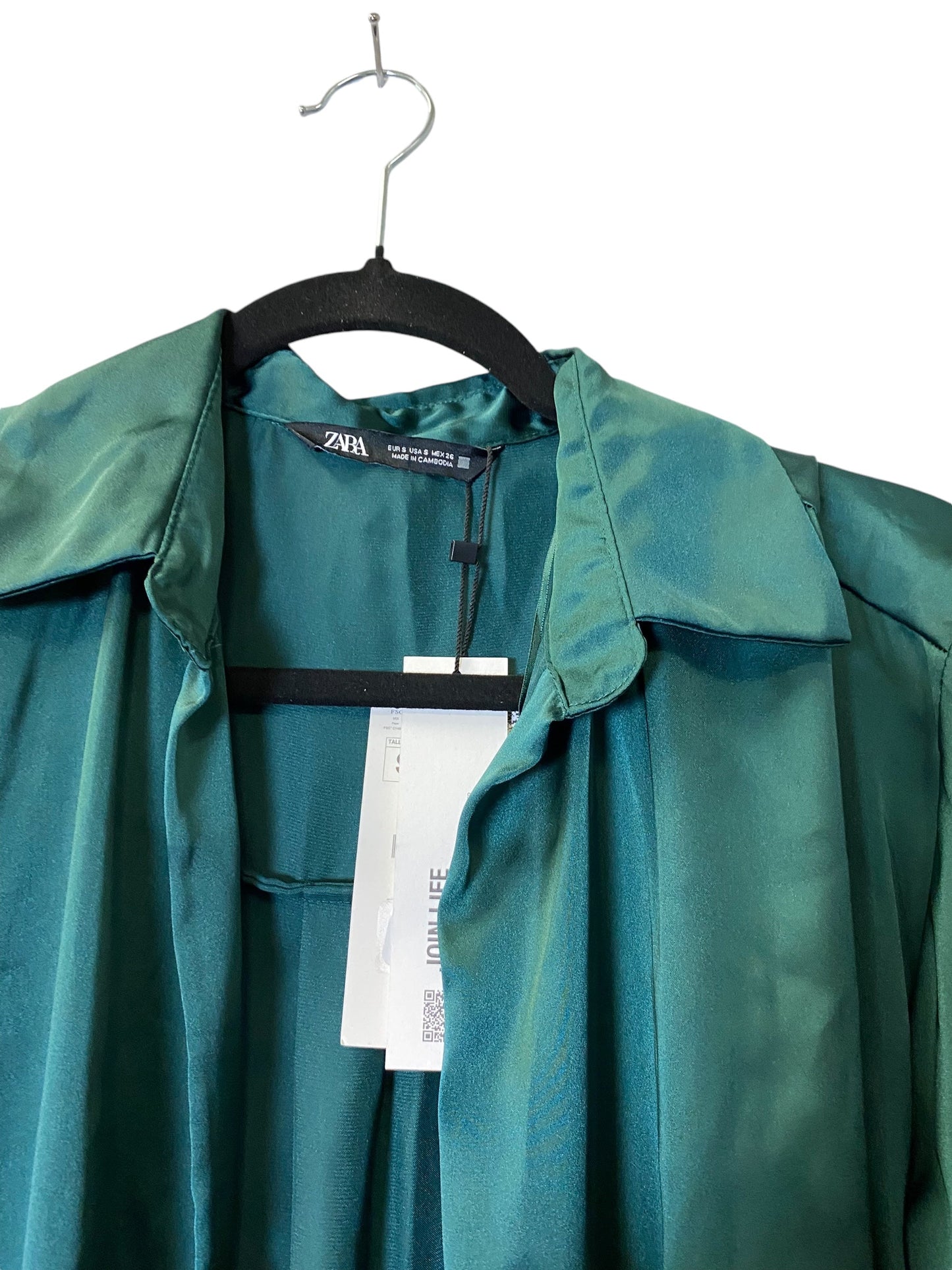 Blouse Long Sleeve By Zara In Green, Size: S