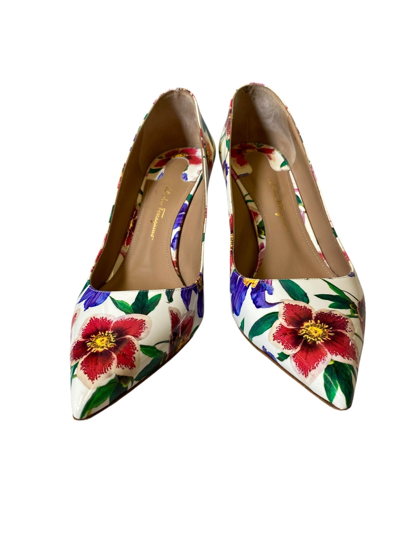 Shoes Luxury Designer By Ferragamo In Floral Print, Size: 8