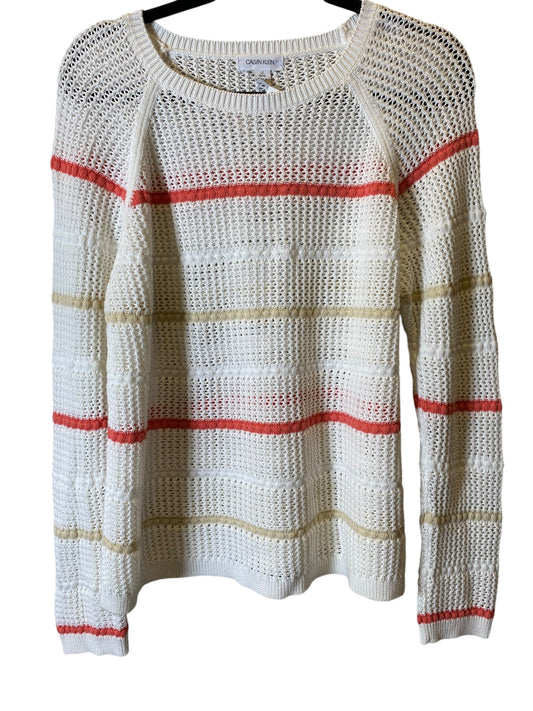 Sweater By Calvin Klein In Pink & White, Size: L