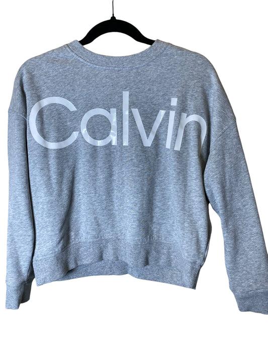 Sweatshirt Crewneck By Calvin Klein In Grey & White, Size: S