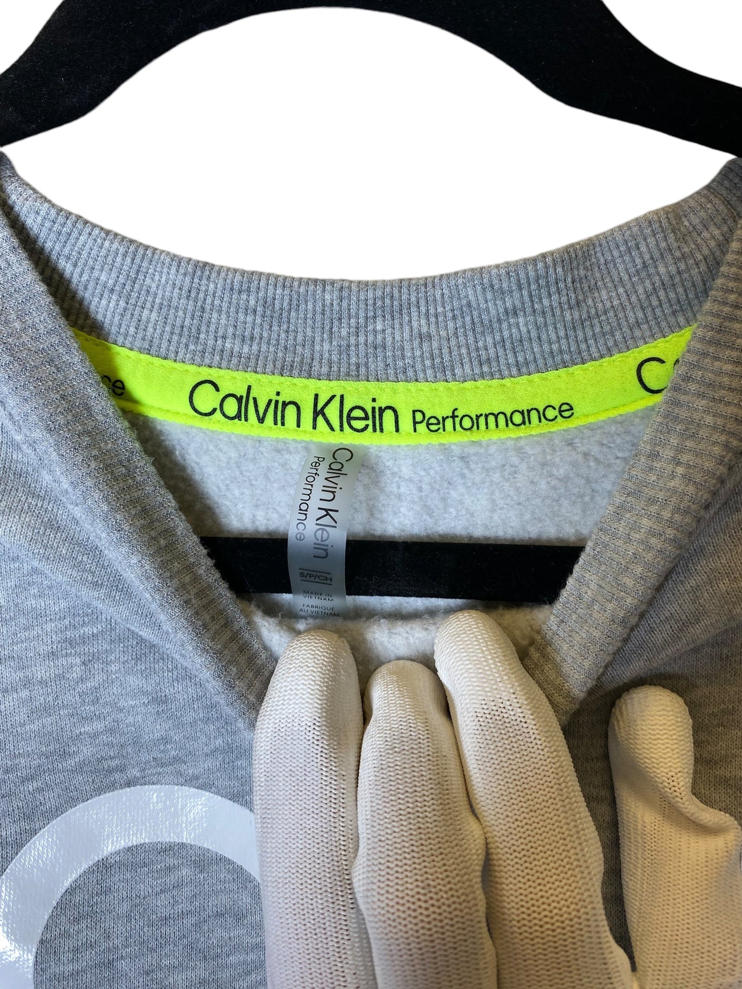 Sweatshirt Crewneck By Calvin Klein In Grey & White, Size: S