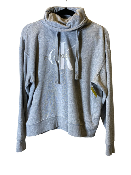 Sweatshirt Hoodie By Calvin Klein In Grey, Size: M