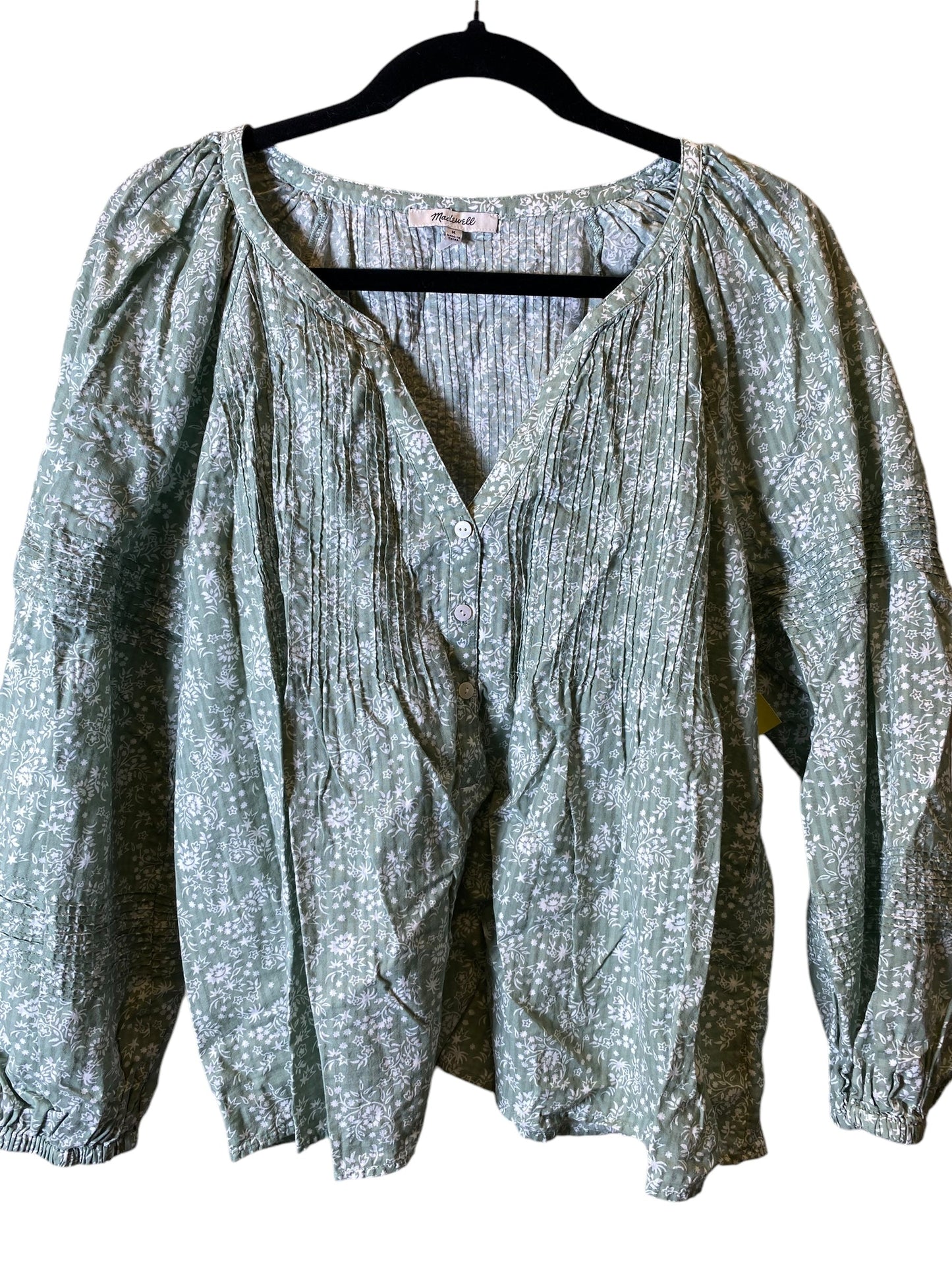 Top Long Sleeve By Madewell In Green & White, Size: M