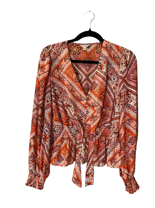 Blouse Long Sleeve By Guess In Orange & Red, Size: S