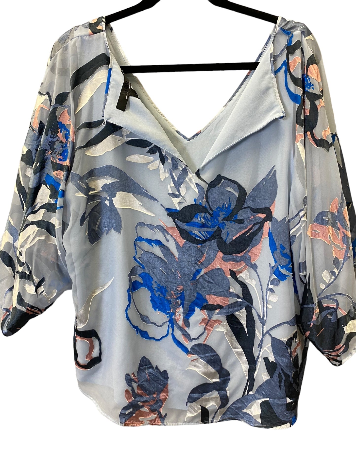 Blue Blouse 3/4 Sleeve White House Black Market, Size L