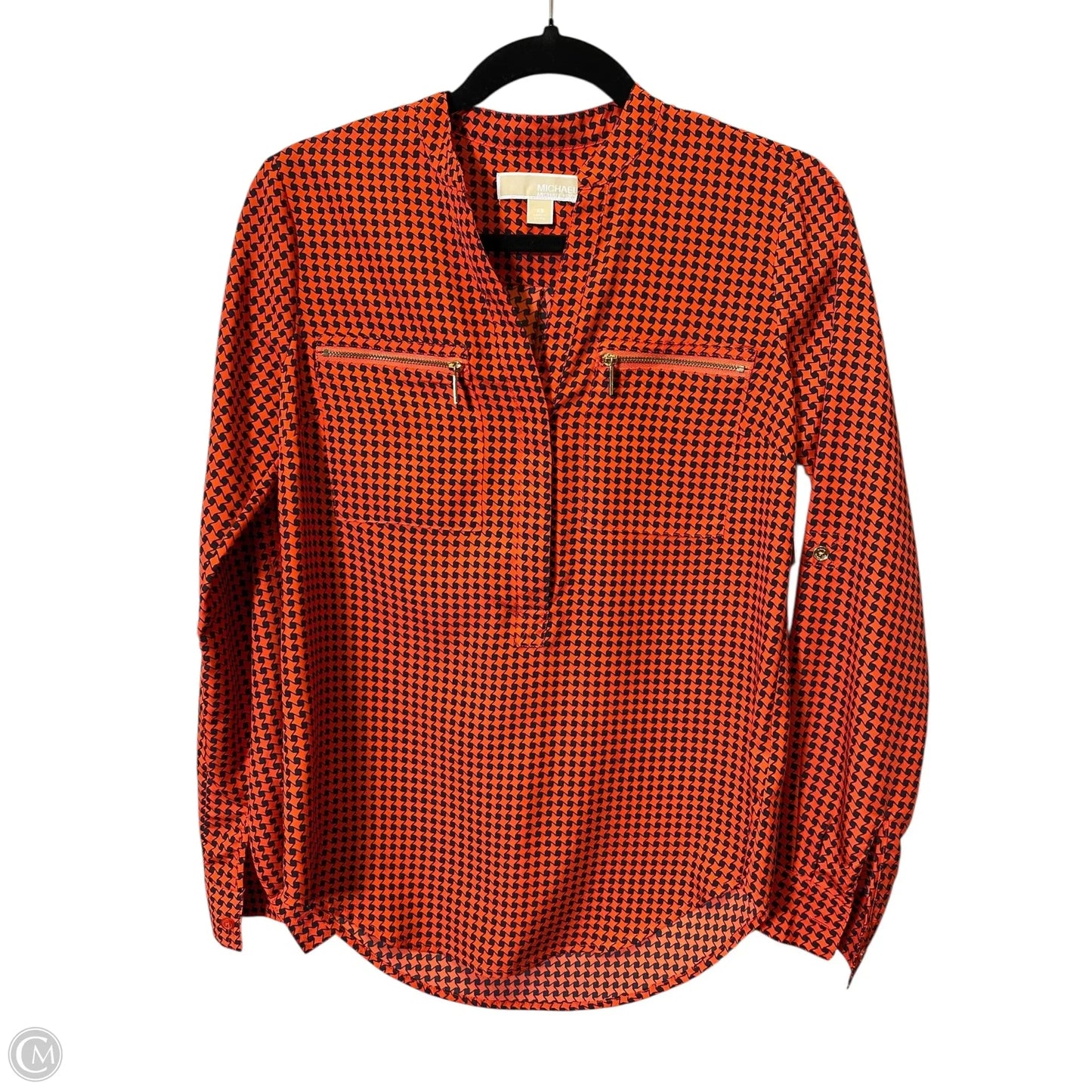 Blouse Long Sleeve By Michael Kors In Checkered Pattern, Size: Xs