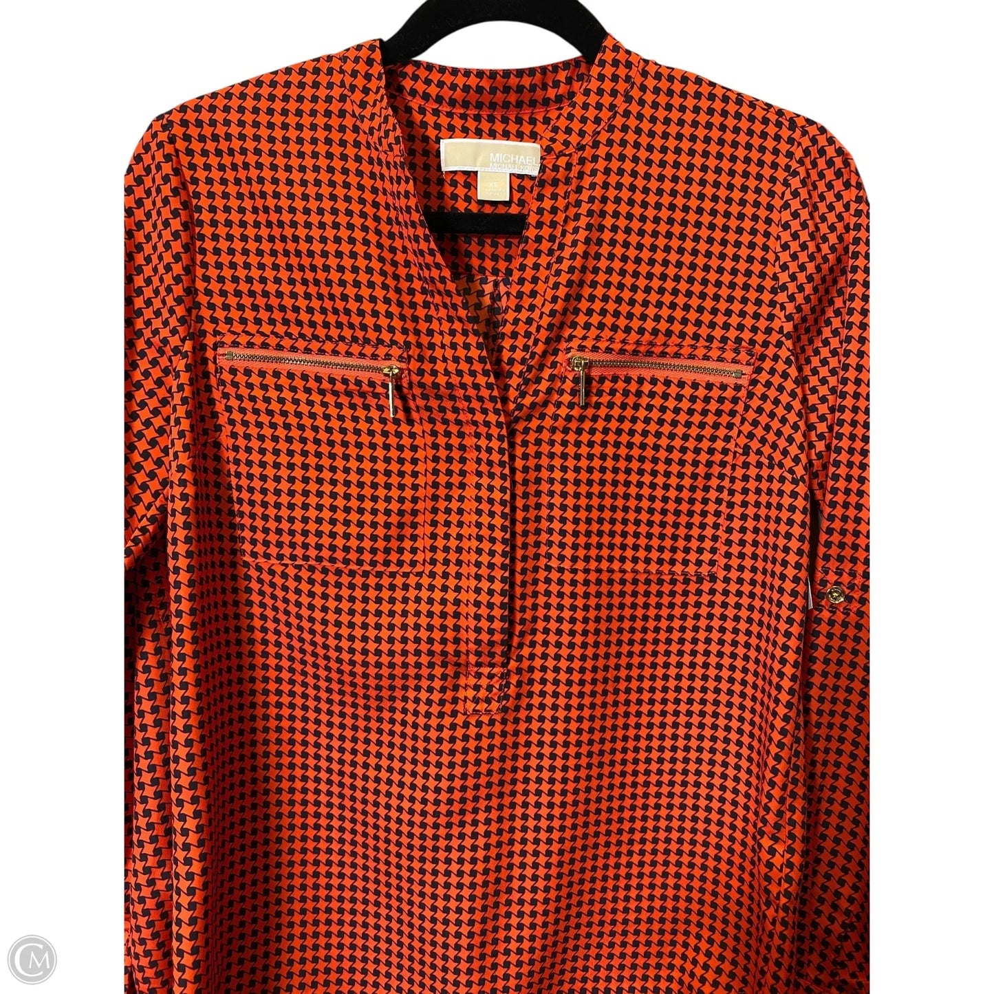 Blouse Long Sleeve By Michael Kors In Checkered Pattern, Size: Xs