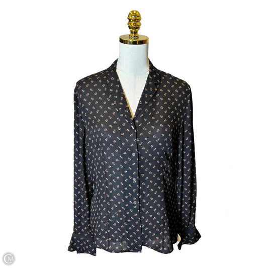 Blouse Long Sleeve By Ann Taylor In Black & Brown, Size: M