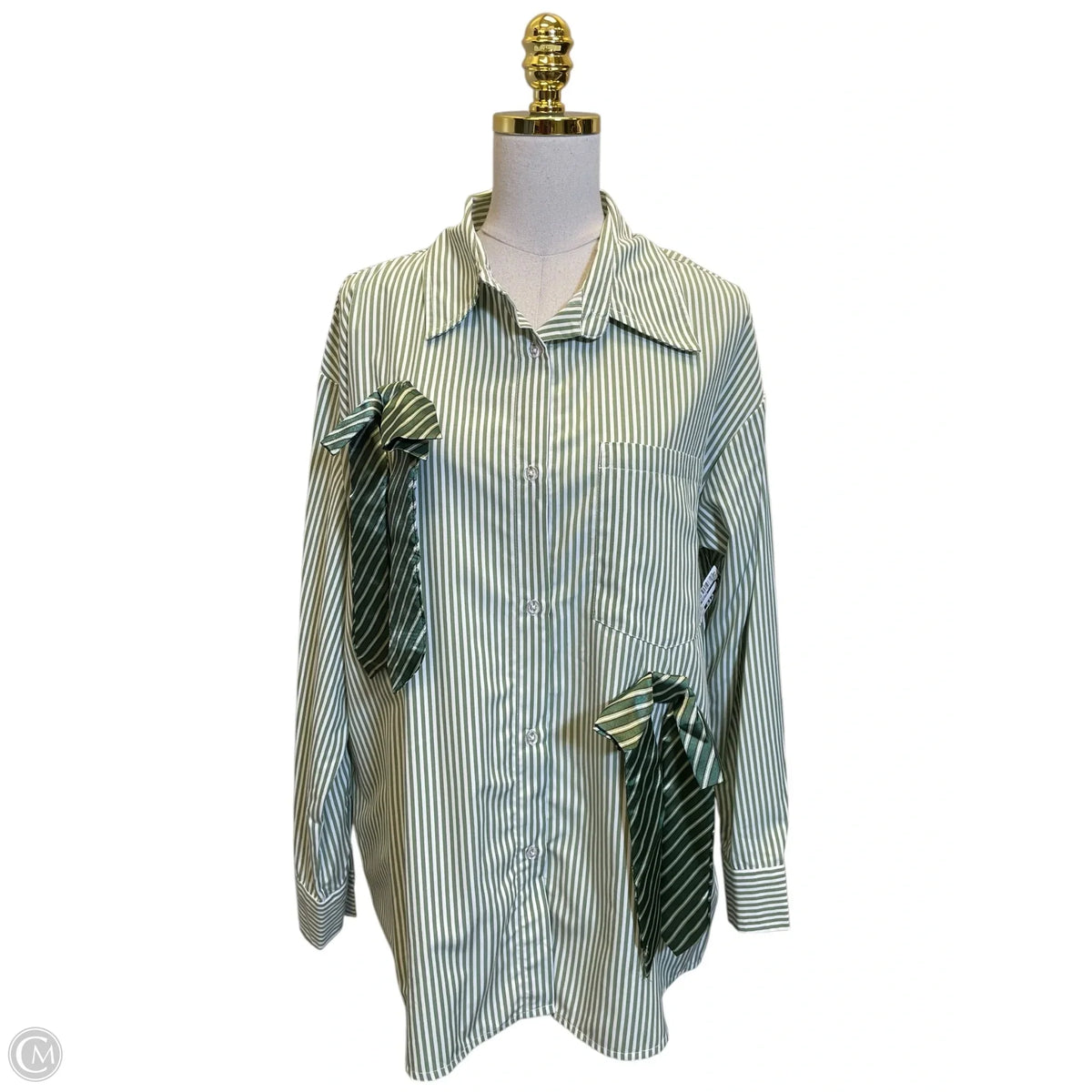 Blouse Long Sleeve By Clothes Mentor In Green & White, Size: Xl