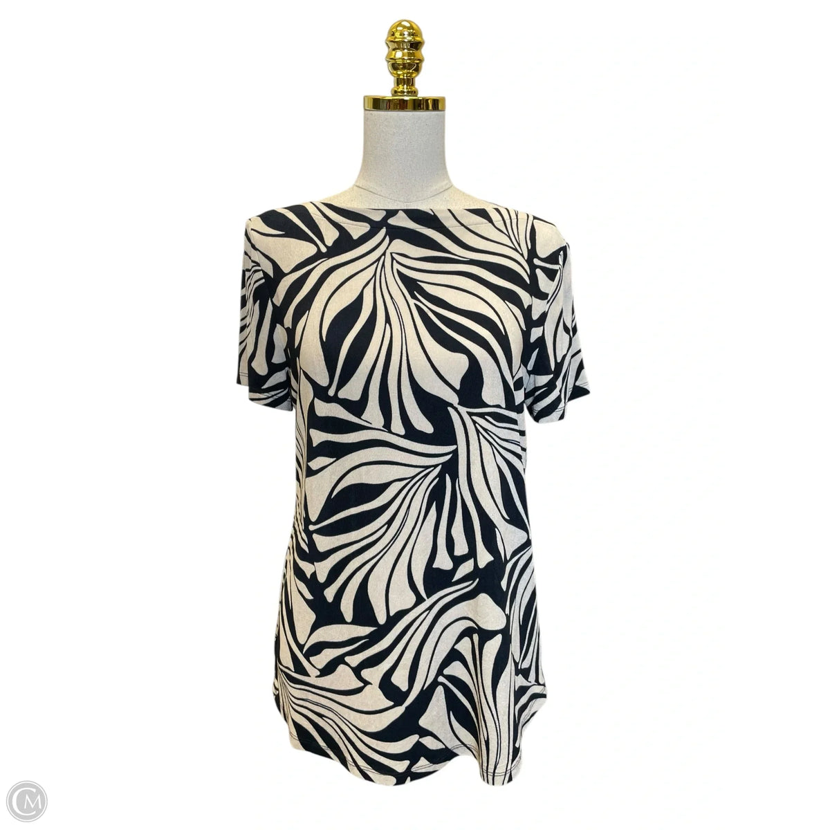 Blouse Short Sleeve By Chicos In Blue & Cream, Size: M