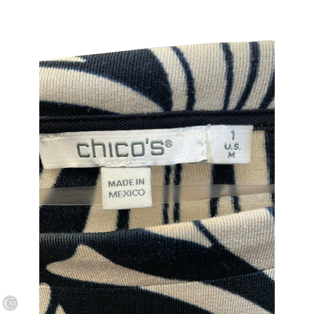 Blouse Short Sleeve By Chicos In Blue & Cream, Size: M