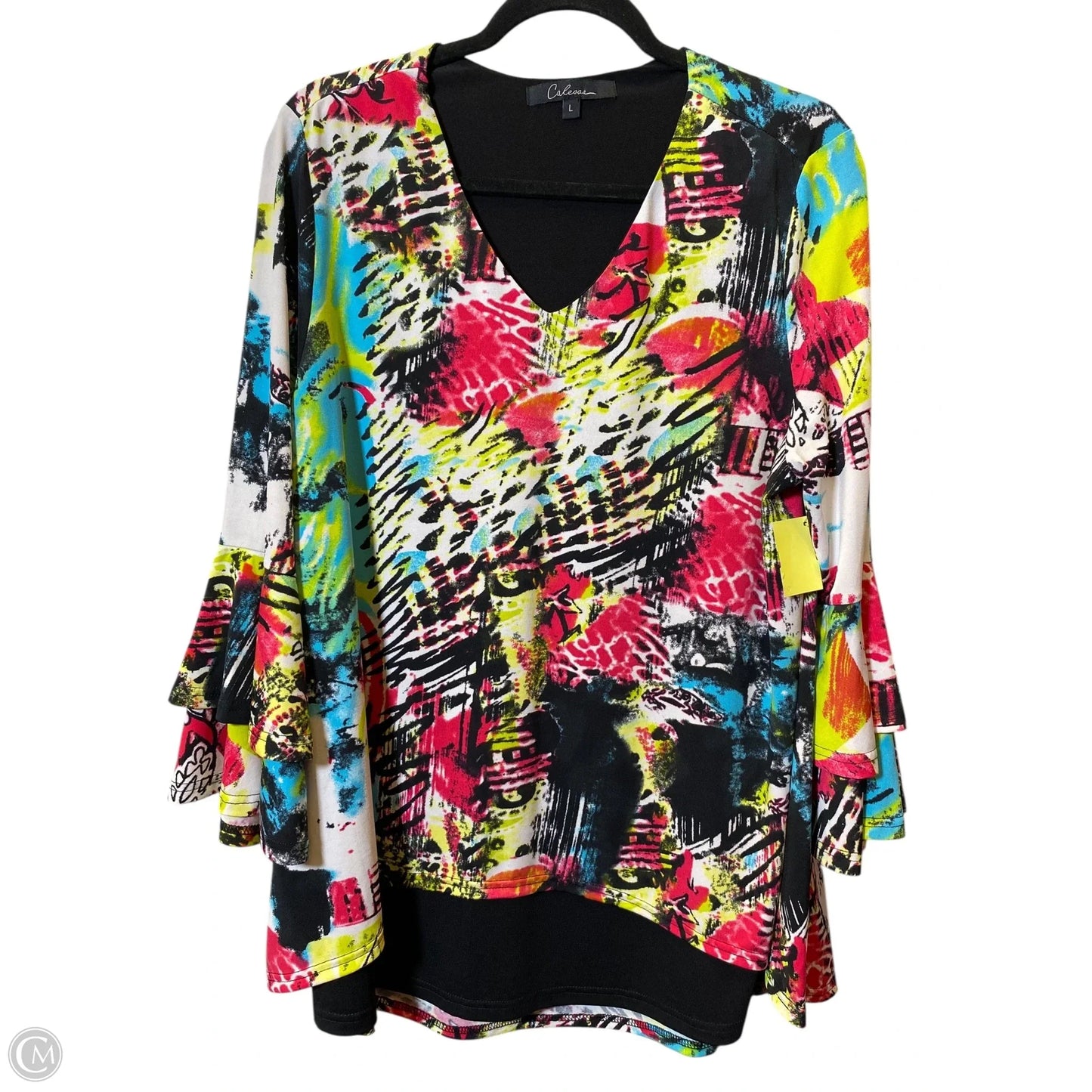 Top 3/4 Sleeve By Calessa In Multi-colored, Size: L